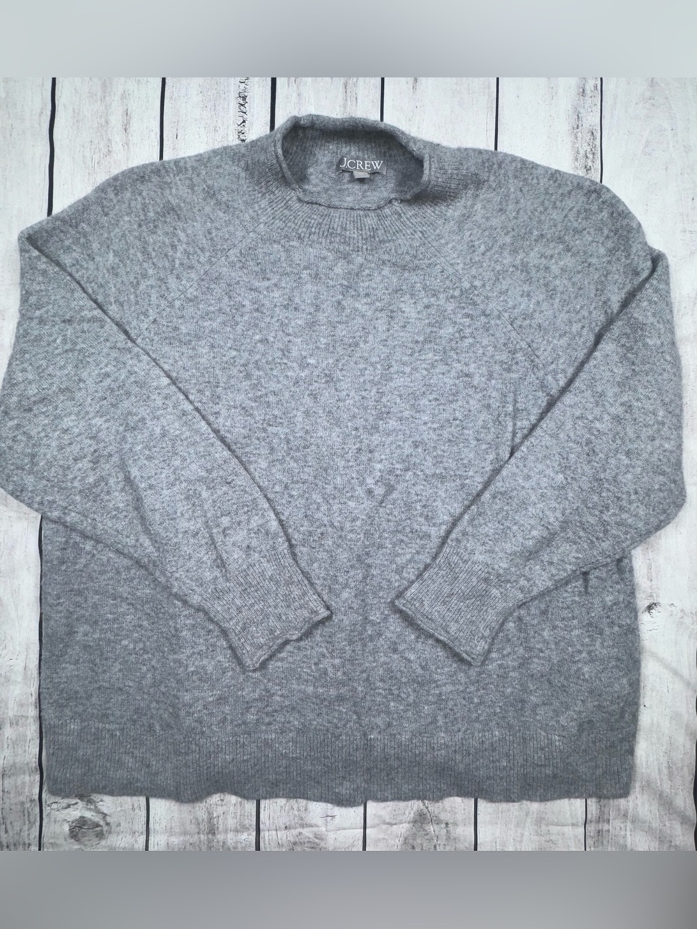 J. Crew Gray Mock Neck Pullover Sweater Womens Size 2X Knit Raglan Sleeve Cozy
